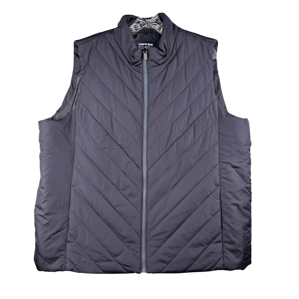 Lands End Outfitters Womens 2X Blue Quilted Chevron Puffer Vest Full Zip